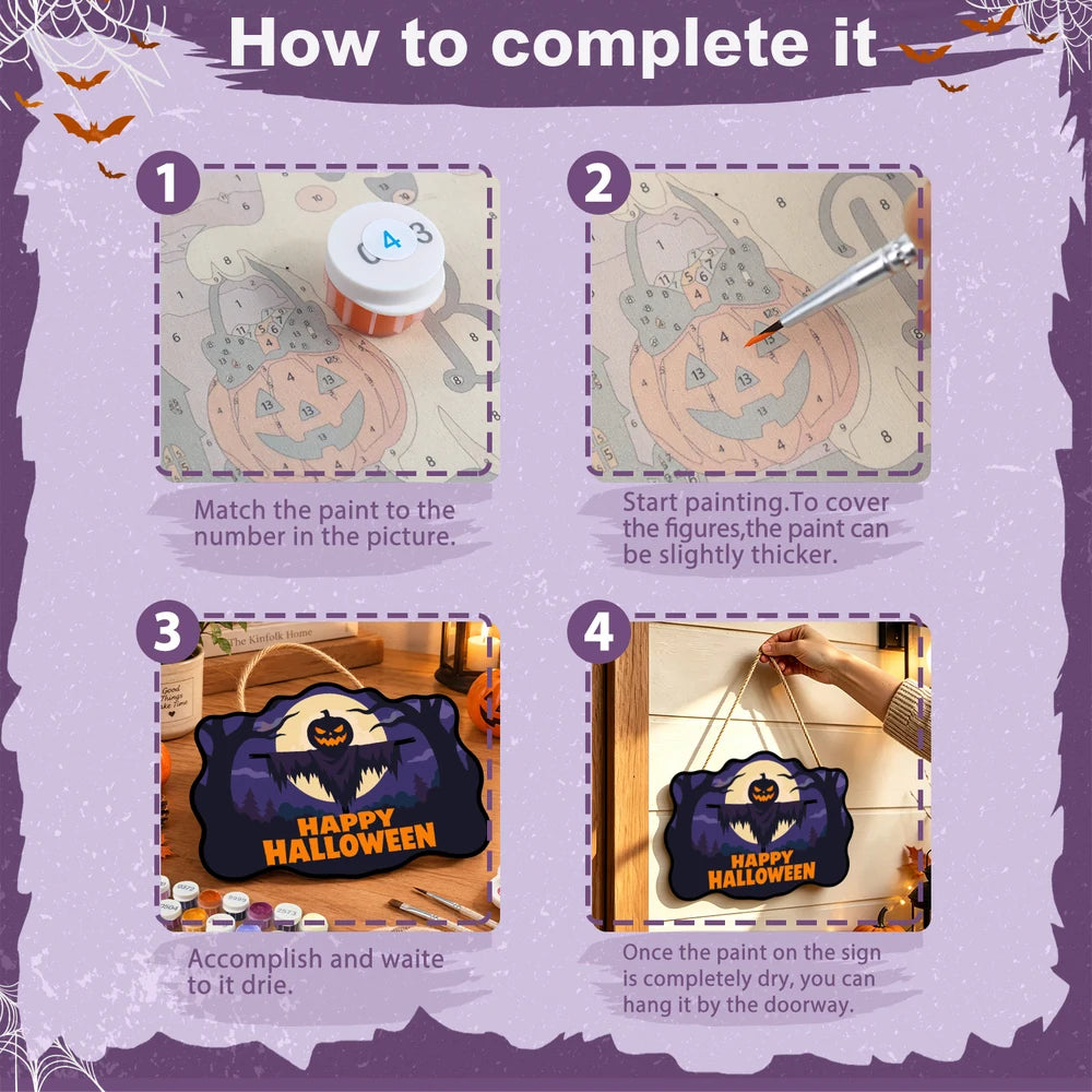 Paint by Numbers - Wooden Door Hanger | Happy Halloween Scarecrow Silhouette