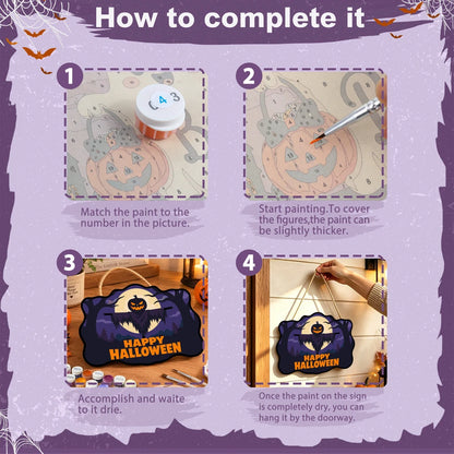 Paint by Numbers - Wooden Door Hanger | Happy Halloween Scarecrow Silhouette