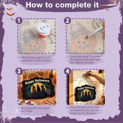 Paint by Numbers - Wooden Door Hanger | Happy Halloween Three Witches