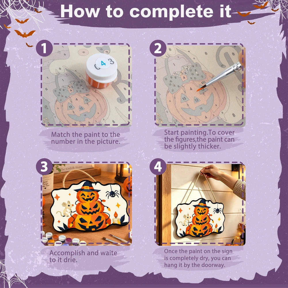 Paint by Numbers - Wooden Door Hanger | Jack-o'-Lantern Tower with a Mouse