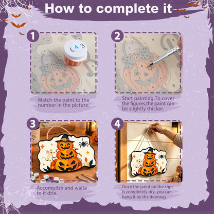 Paint by Numbers - Wooden Door Hanger | Jack-o'-Lantern Tower with a Mouse