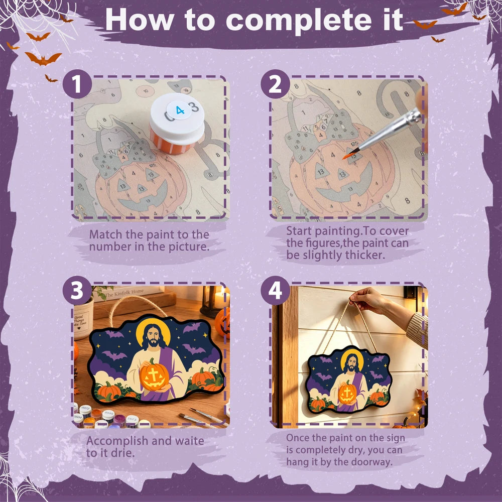 Paint by Numbers - Wooden Door Hanger | Jesus with a Cross Pumpkin