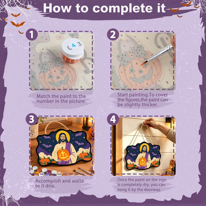 Paint by Numbers - Wooden Door Hanger | Jesus with a Cross Pumpkin