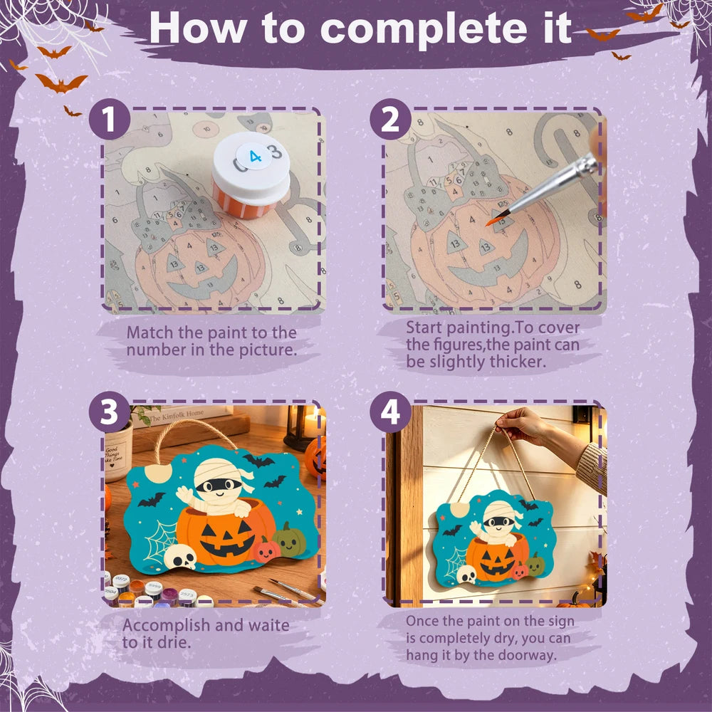 
Paint by Numbers - Wooden Door Hanger | Mummy in a Jack-o'-Lantern