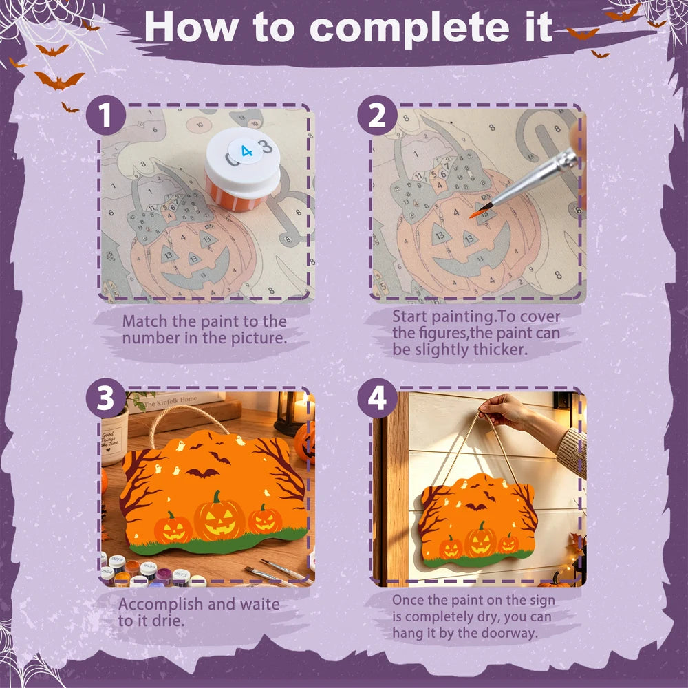 Paint by Numbers - Wooden Door Hanger | Pumpkins Under the Orange Trees