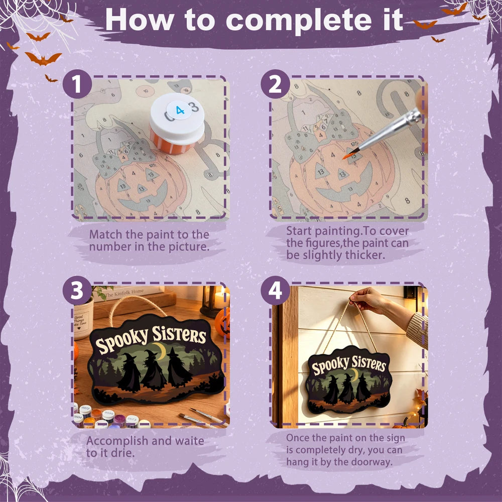 Paint by Numbers - Wooden Door Hanger | Spooky Sisters