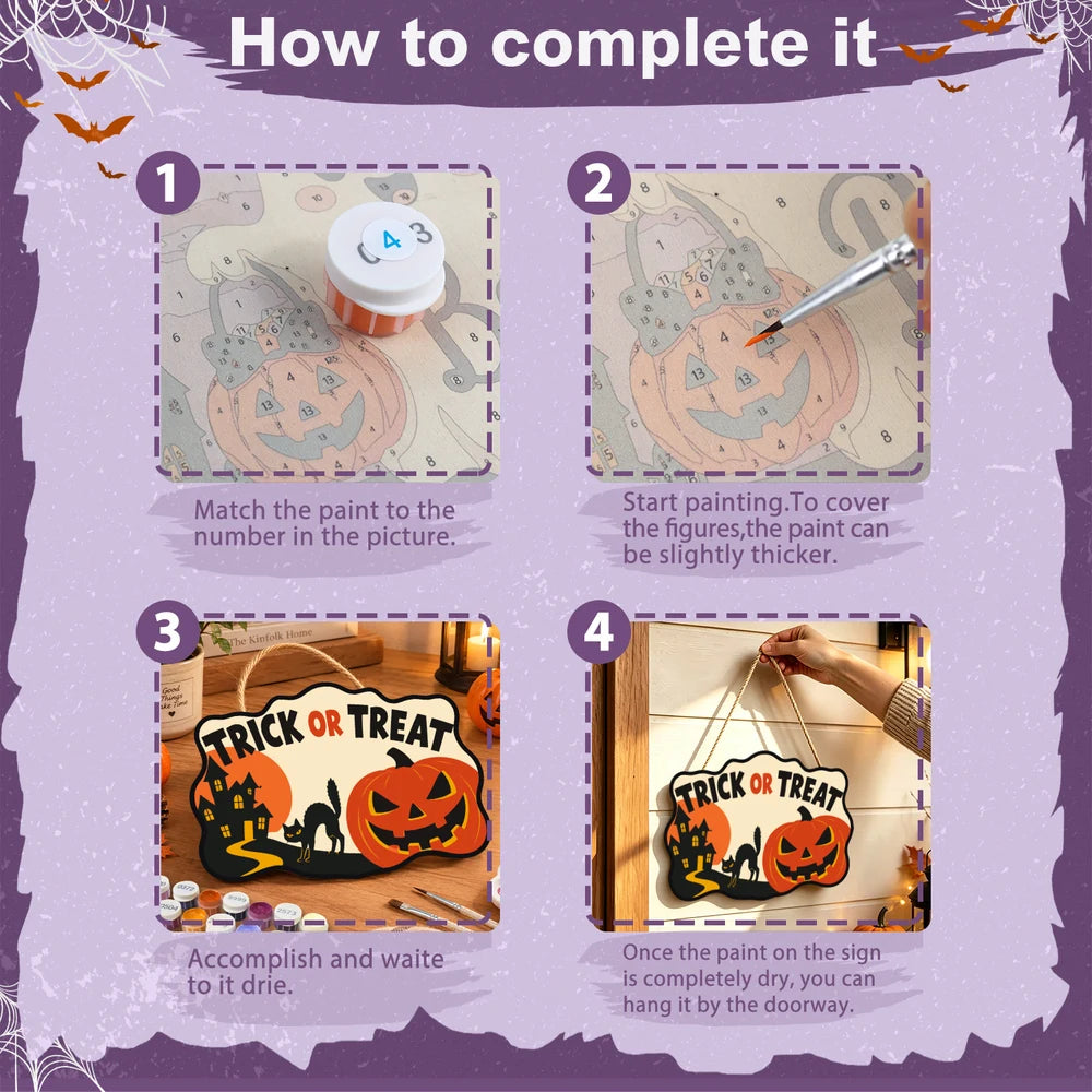 
Paint by Numbers - Wooden Door Hanger | Trick or Treat Pumpkin Path