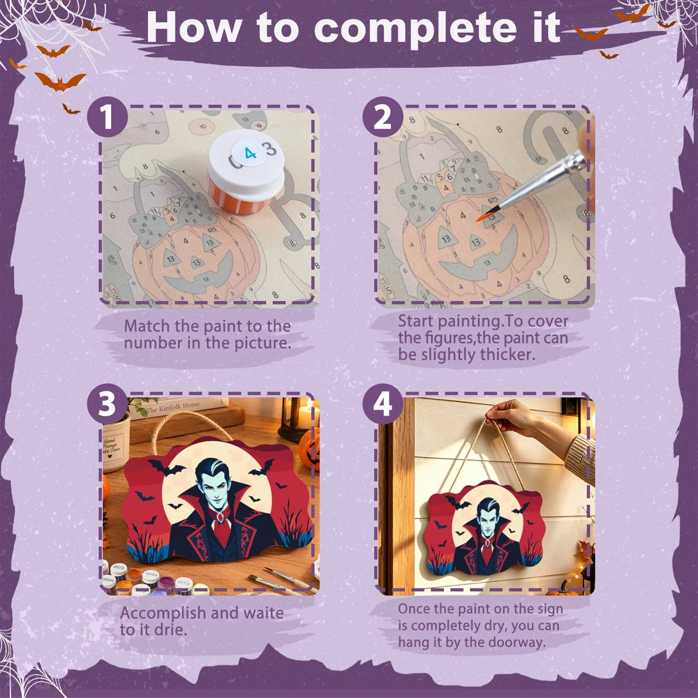 Paint by Numbers - Wooden Door Hanger | Vampire Under the Full Moon