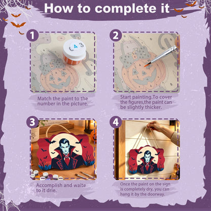 Paint by Numbers - Wooden Door Hanger | Vampire Under the Full Moon