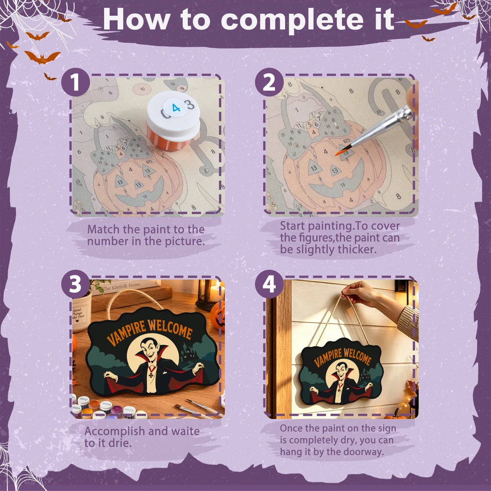 Paint by Numbers - Wooden Door Hanger | Vampire Welcome