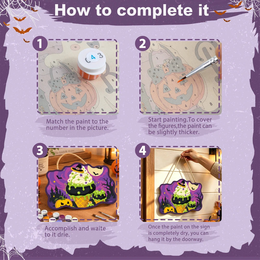 Paint by Numbers - Wooden Door Hanger | Witch's Cauldron Ice Cream