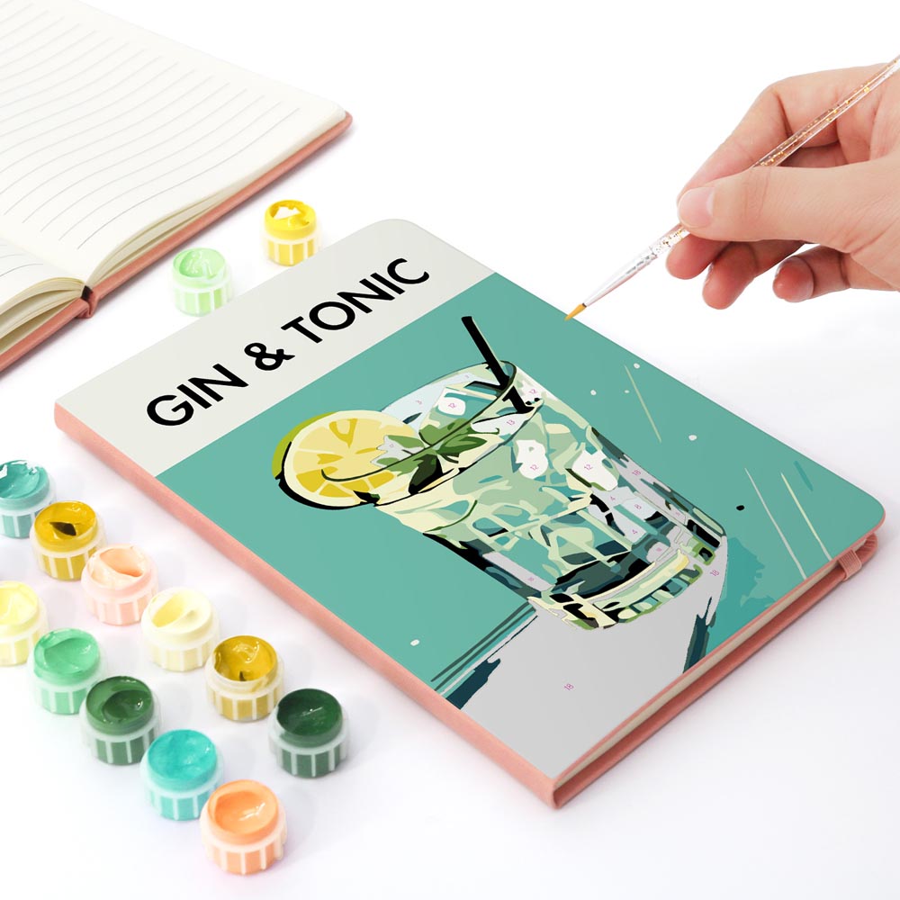 Paint by Numbers Hardcover Journal Notebook - Gin & Tonic Cocktail