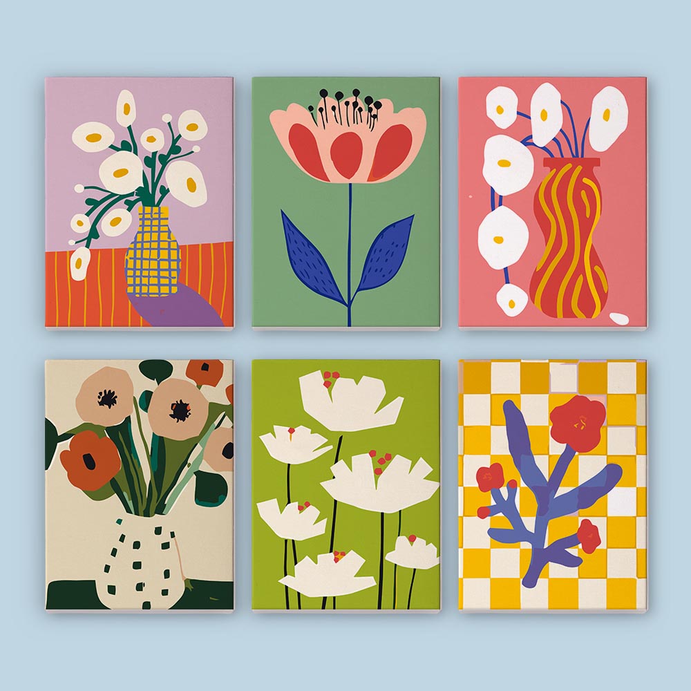 
Paint by Numbers – 6 Mini Paintings | Modern Floral Pop Art Set