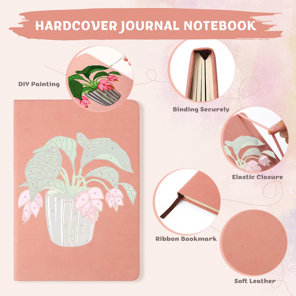 Paint by Numbers Hardcover Journal Notebook - Flowering Potted Plant