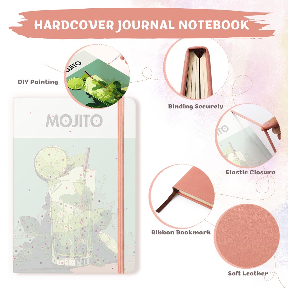 Paint by Numbers Hardcover Journal Notebook - Mojito Cocktail