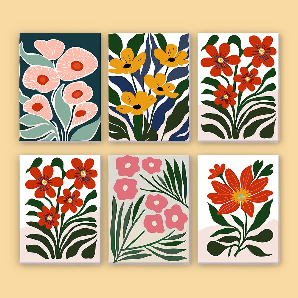 Paint by Numbers – 6 Mini Paintings | Vibrant Floral Garden Set