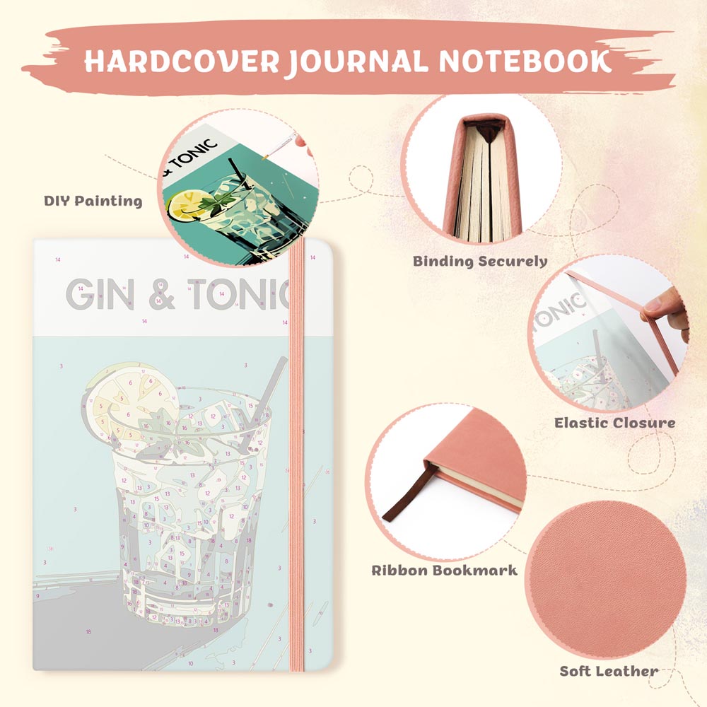 Paint by Numbers Hardcover Journal Notebook - Gin & Tonic Cocktail