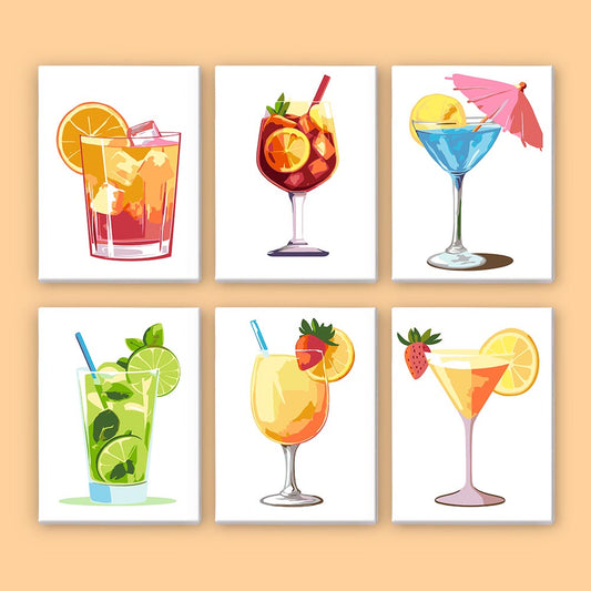 Paint by Numbers – 6 Mini Paintings | Tropical Cocktails Set