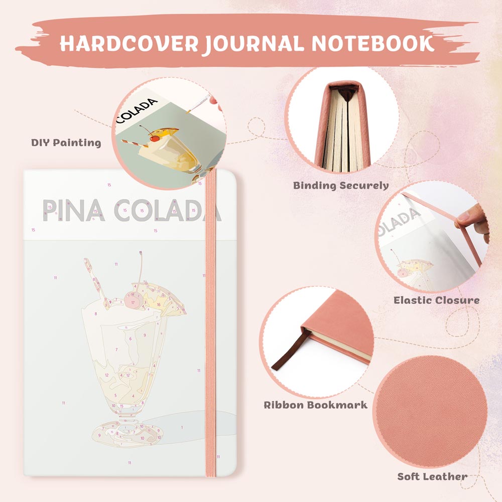 Paint by Numbers Hardcover Journal Notebook - Pina Colada Cocktail