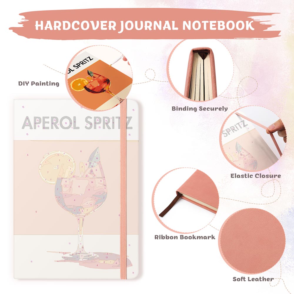 
Paint by Numbers Hardcover Journal Notebook - Aperol Spritz Cocktail