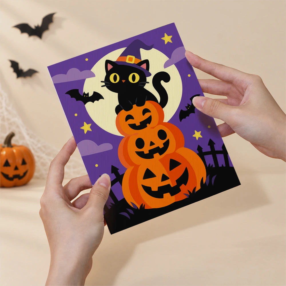
Paint by Numbers – 6 Mini Paintings | Black Cats on Jack-o'-Lanterns Set