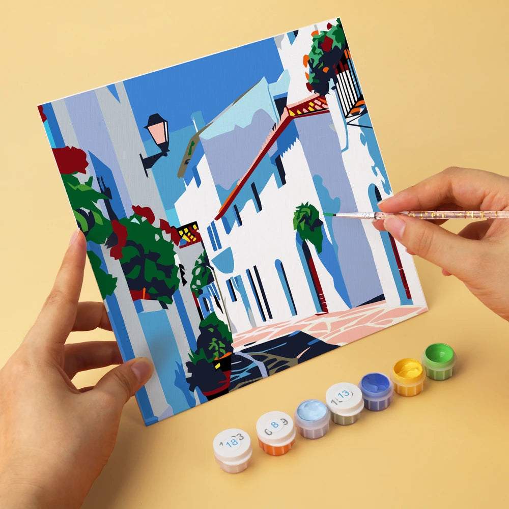 Paint by Numbers – 6 Mini Paintings | Greek Island Alleys (Square)