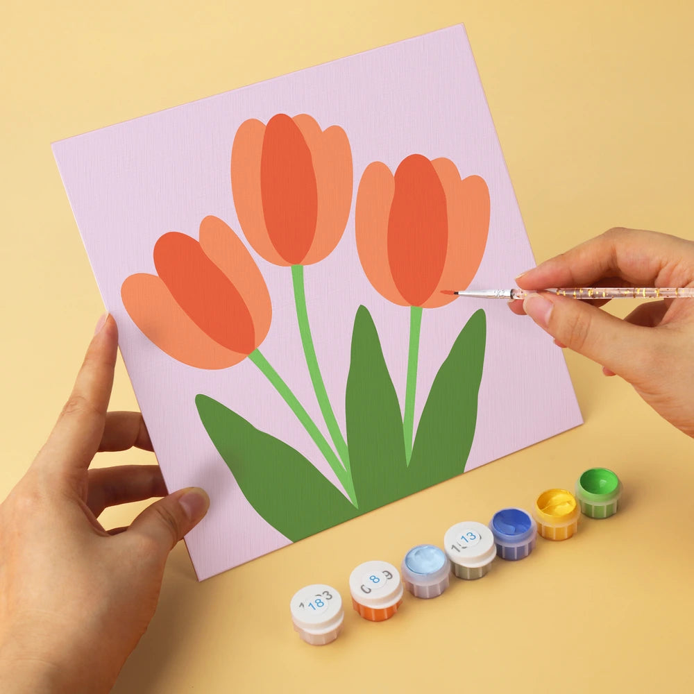 Paint by Numbers – 6 Mini Paintings | Simple Garden Blooms (Square)