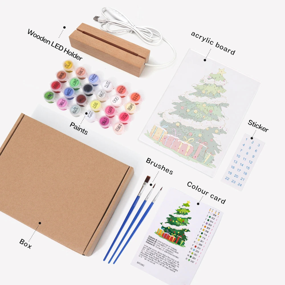 Paint by Numbers - Christmas Light | Snow-Covered Tree with Presents