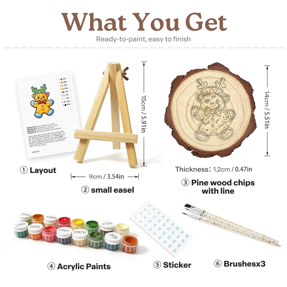 
Paint by Numbers - Wood Slice | Gingerbread Reindeer