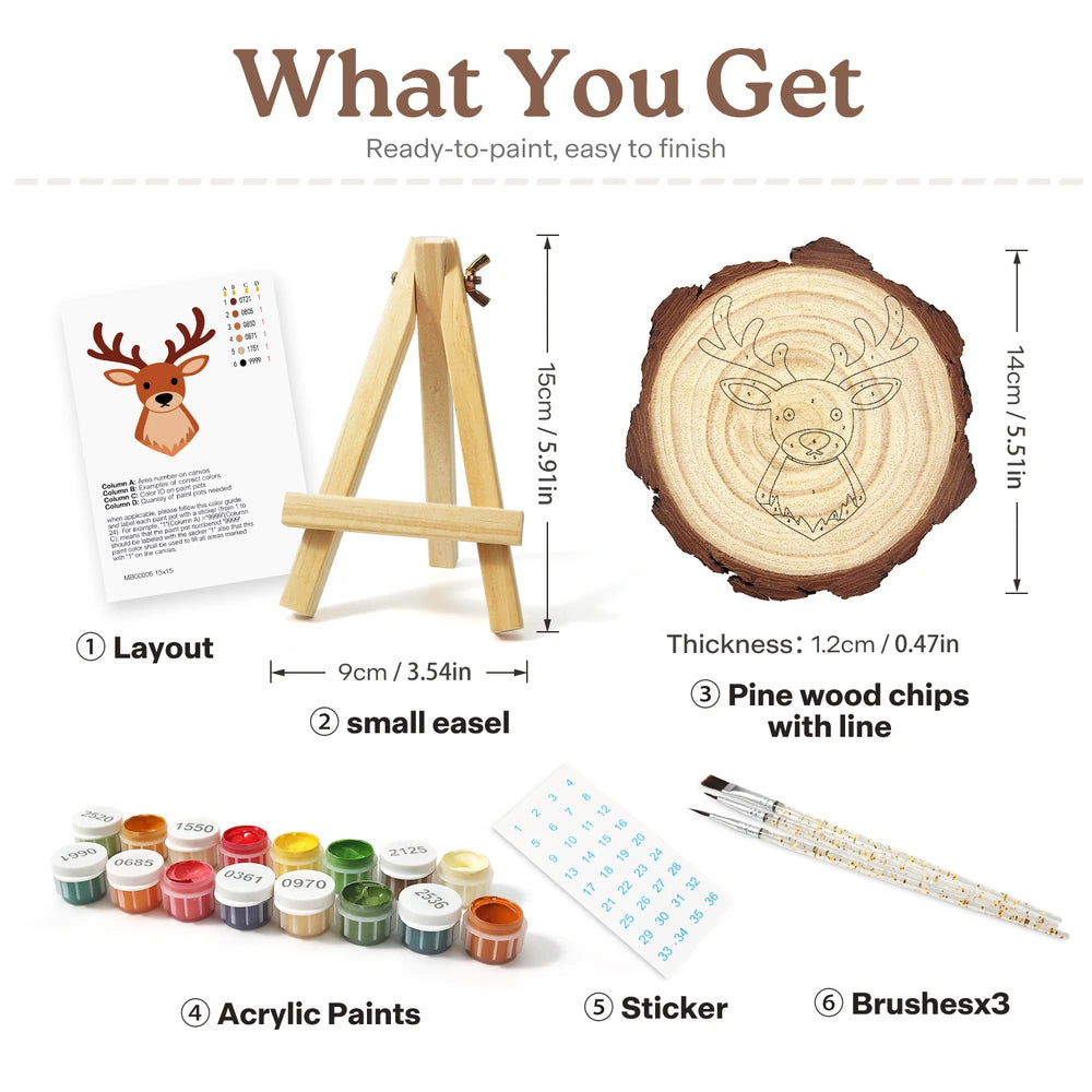
Paint by Numbers - Wood Slice | Reindeer Face