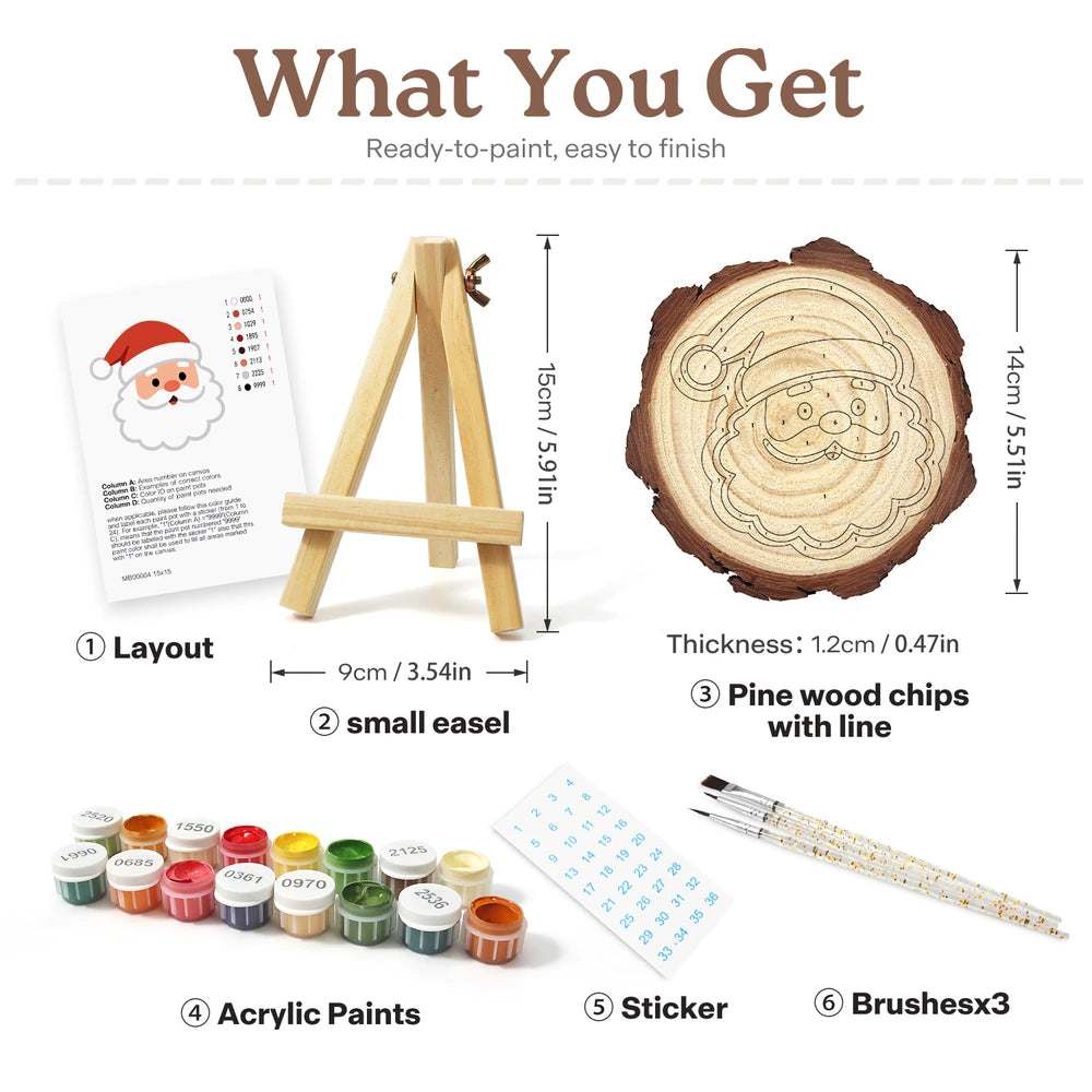 Paint by Numbers - Wood Slice | Santa Face in a Red Hat