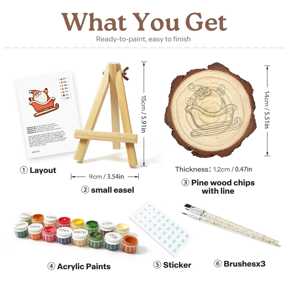 
Paint by Numbers - Wood Slice | Santa Sleigh Cookie