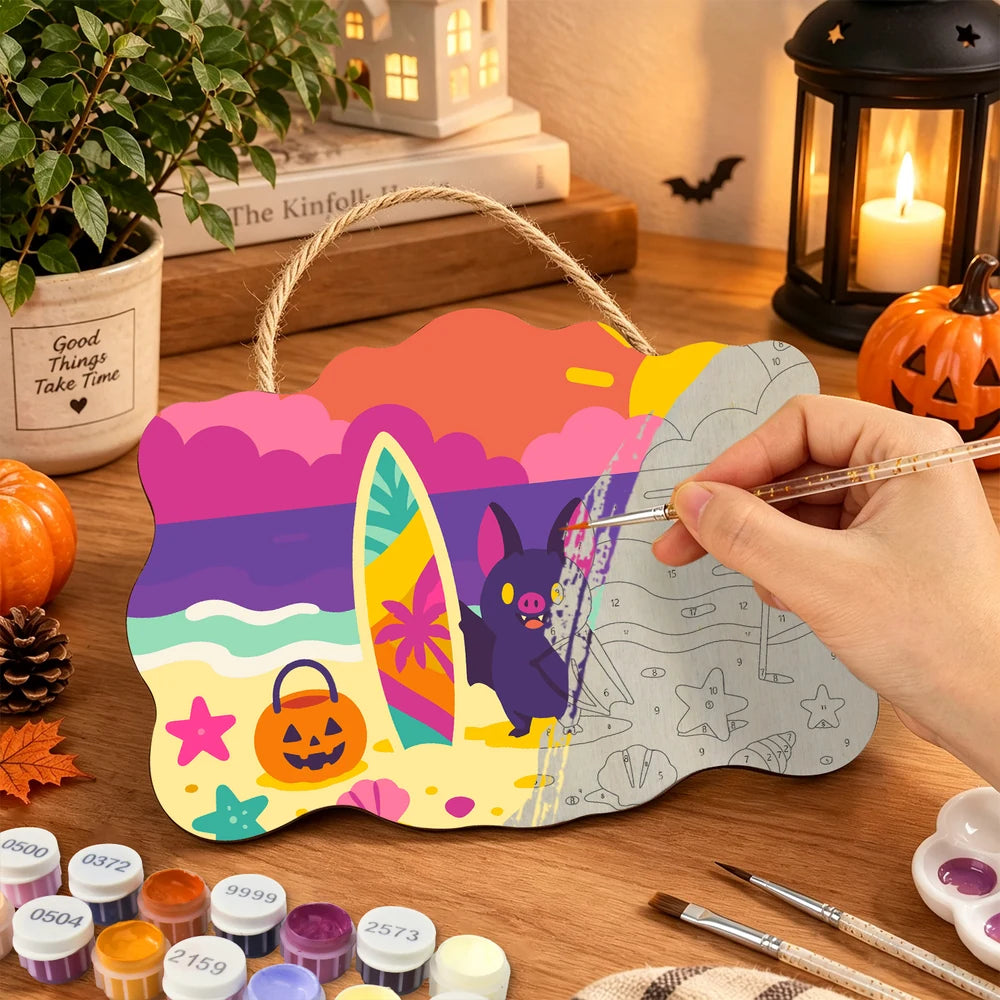Paint by Numbers - Wooden Door Hanger | Bat at the Beach