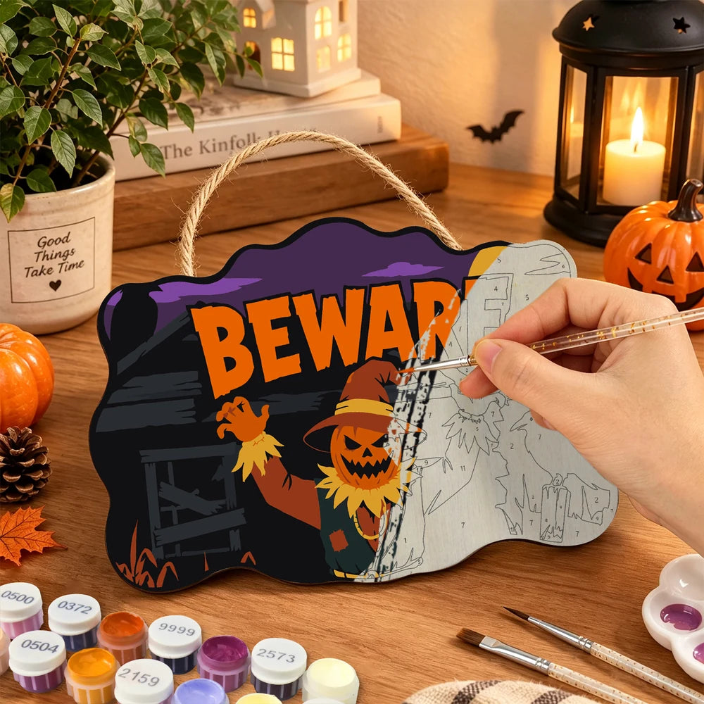 Paint by Numbers - Wooden Door Hanger | Beware Scarecrow at Night