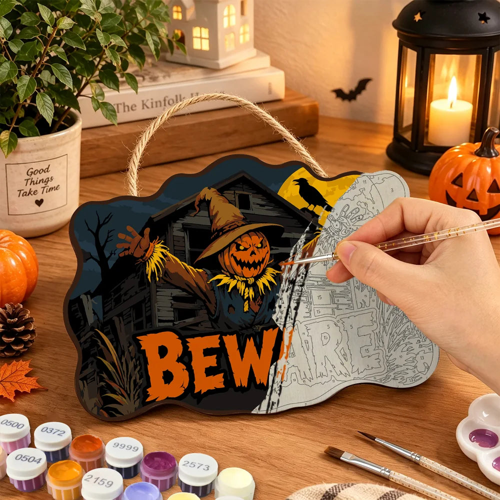 Paint by Numbers - Wooden Door Hanger | Beware Scarecrow at the Barn