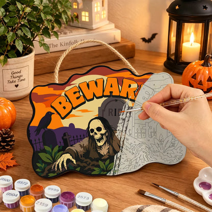 Paint by Numbers - Wooden Door Hanger | Beware of the Graveyard