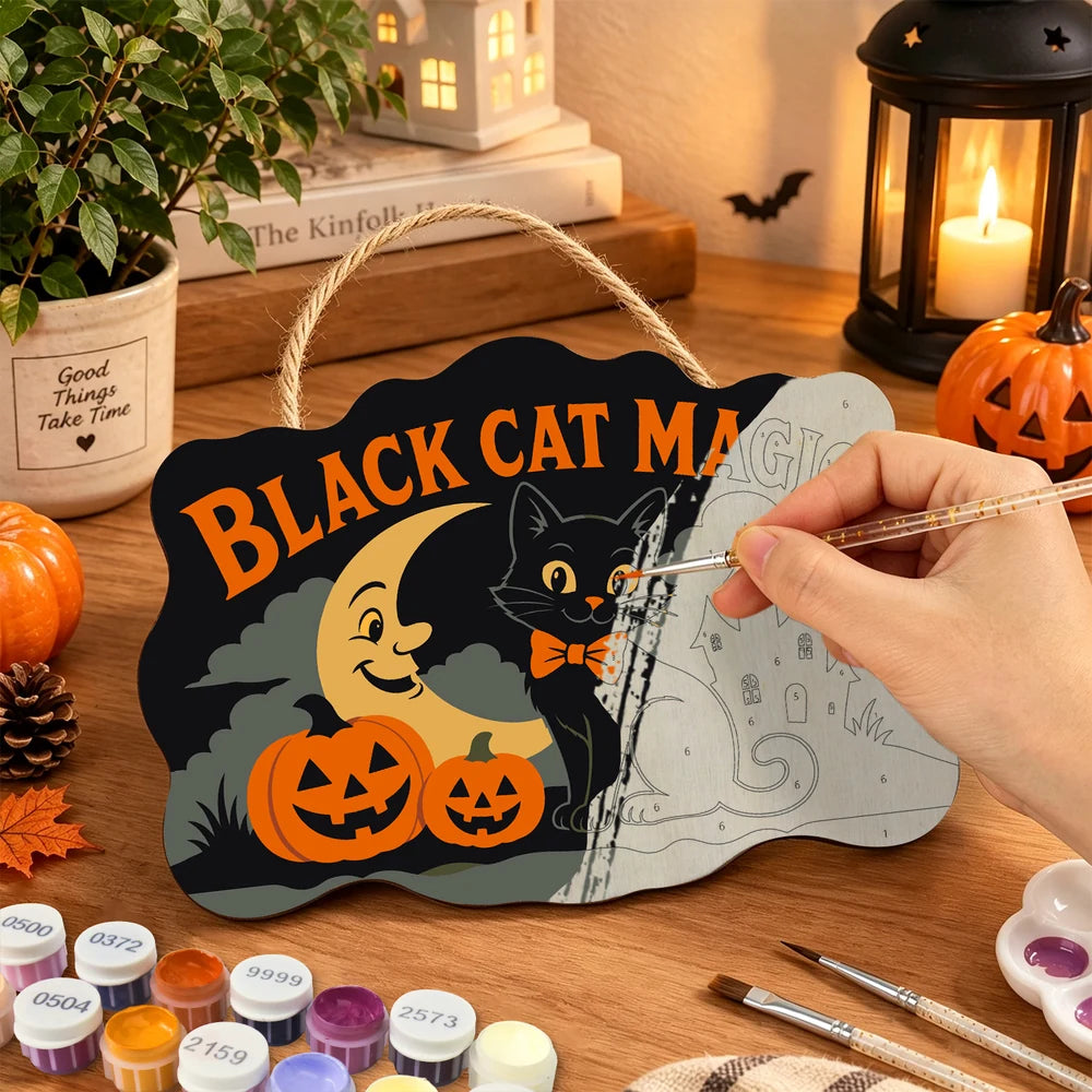 
Paint by Numbers - Wooden Door Hanger | Black Cat Magic