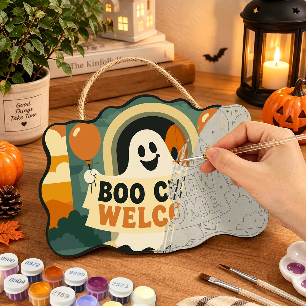 Paint by Numbers - Wooden Door Hanger | Boo Crew Welcome