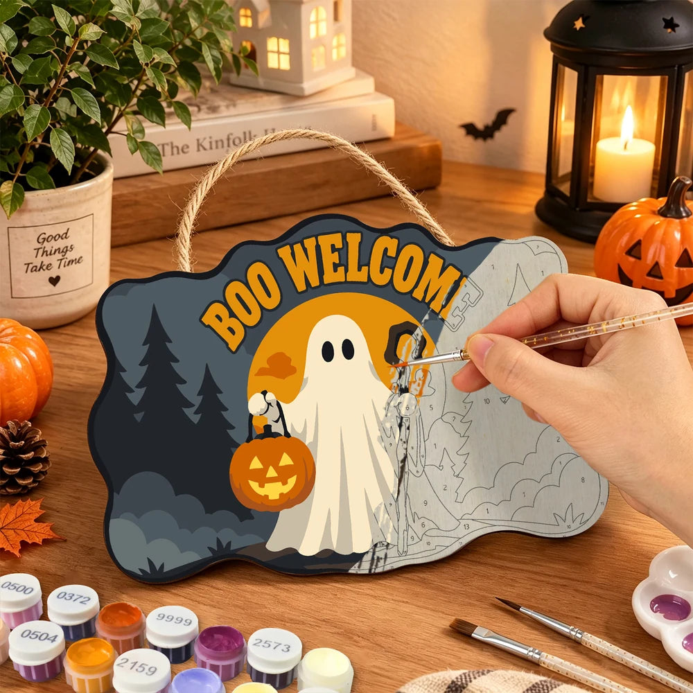 Paint by Numbers - Wooden Door Hanger | Boo Welcome Ghost