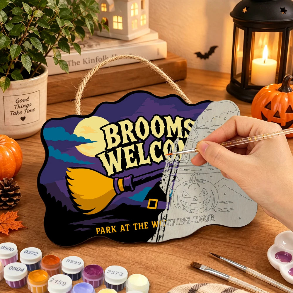 Paint by Numbers - Wooden Door Hanger | Brooms Welcome