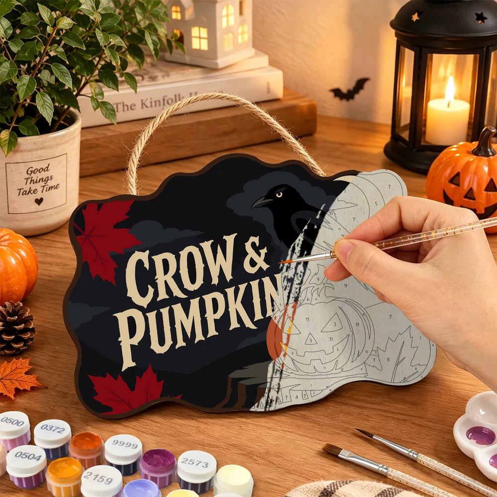 Paint by Numbers - Wooden Door Hanger | Crow and Pumpkin