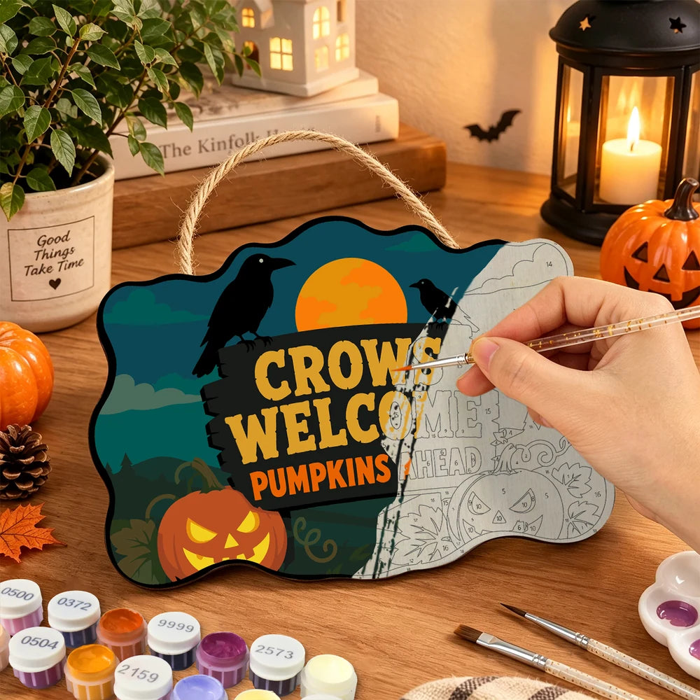 Paint by Numbers - Wooden Door Hanger | Crows Welcome
