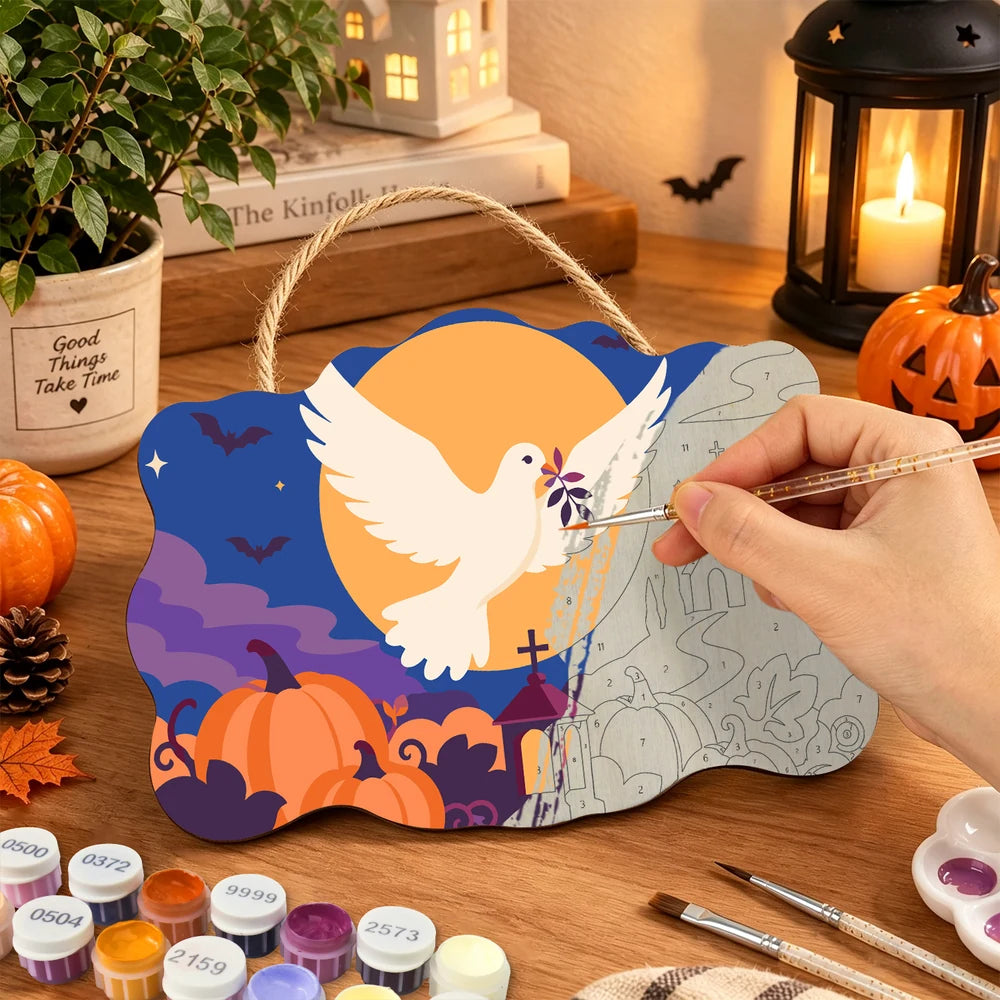 Paint by Numbers - Wooden Door Hanger | Dove Over the Pumpkin Patch