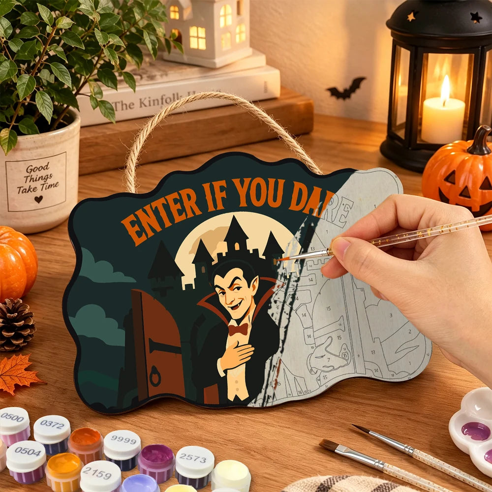 Paint by Numbers - Wooden Door Hanger | Enter If You Dare Vampire