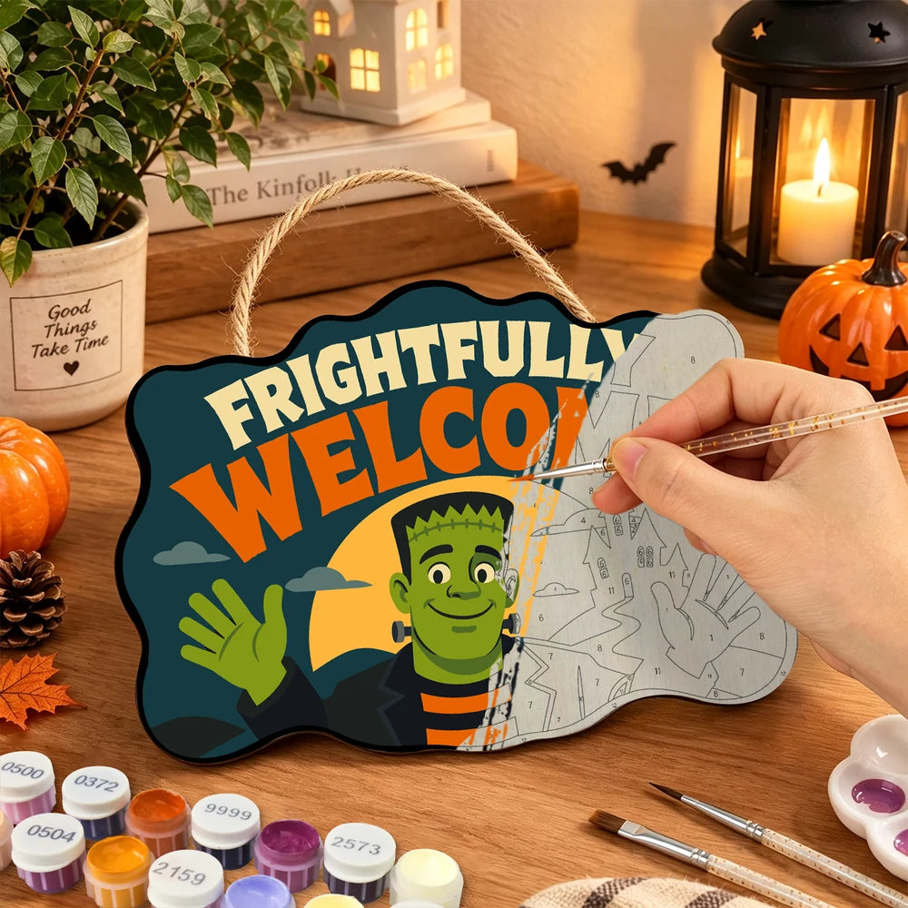 Paint by Numbers - Wooden Door Hanger | Frightfully Welcome