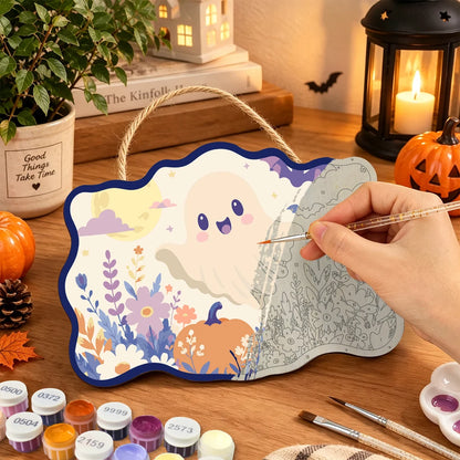 Paint by Numbers - Wooden Door Hanger | Ghost in a Flower Meadow
