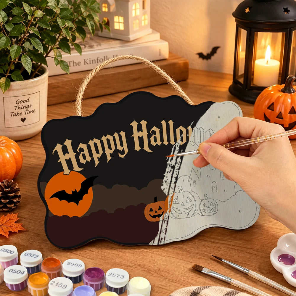 Paint by Numbers - Wooden Door Hanger | Happy Halloween Haunted Castle