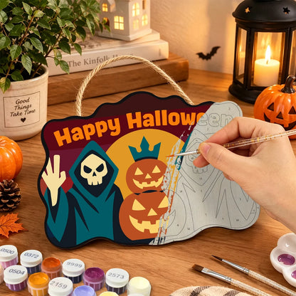 Paint by Numbers - Wooden Door Hanger | Happy Halloween Reapers at Sunset