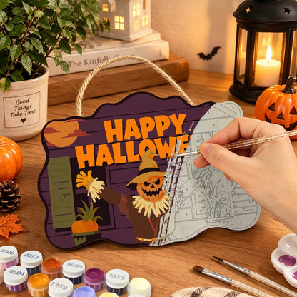 Paint by Numbers - Wooden Door Hanger | Happy Halloween Scarecrow at the Barn