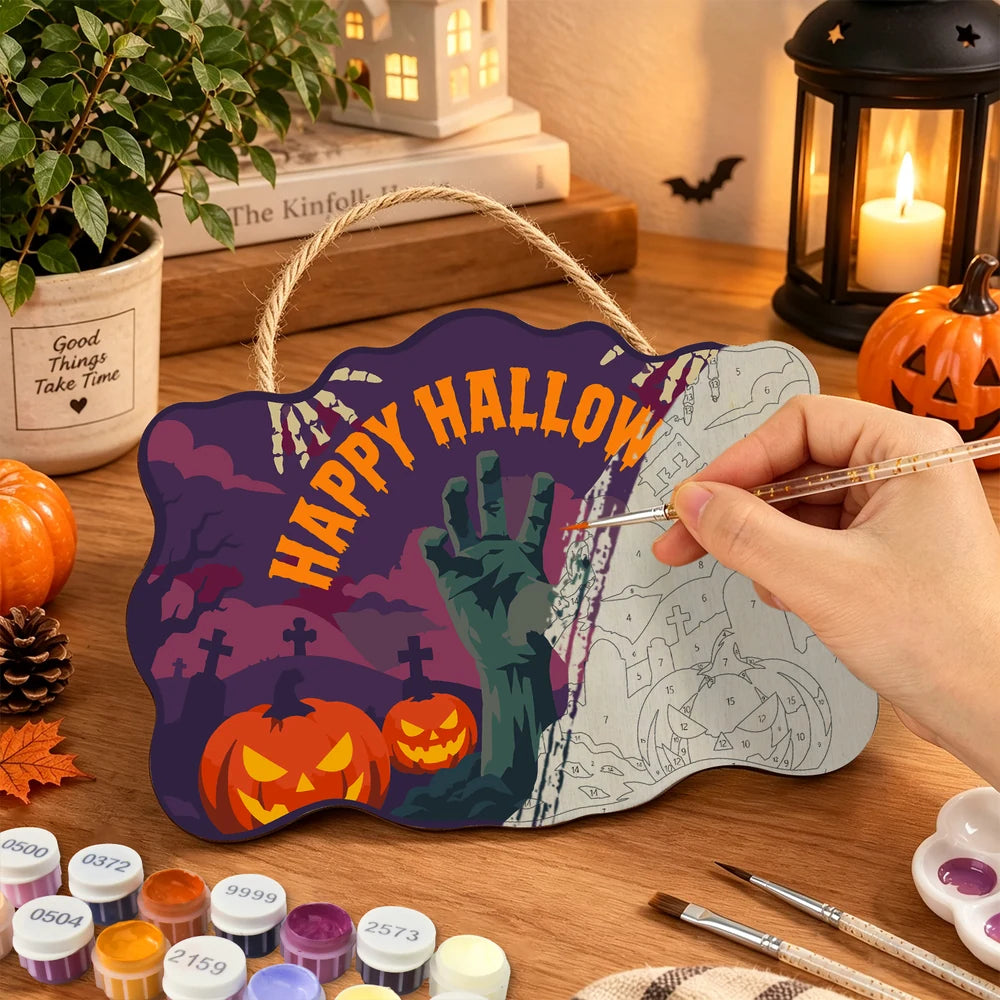 Paint by Numbers - Wooden Door Hanger | Happy Halloween Zombie Hand